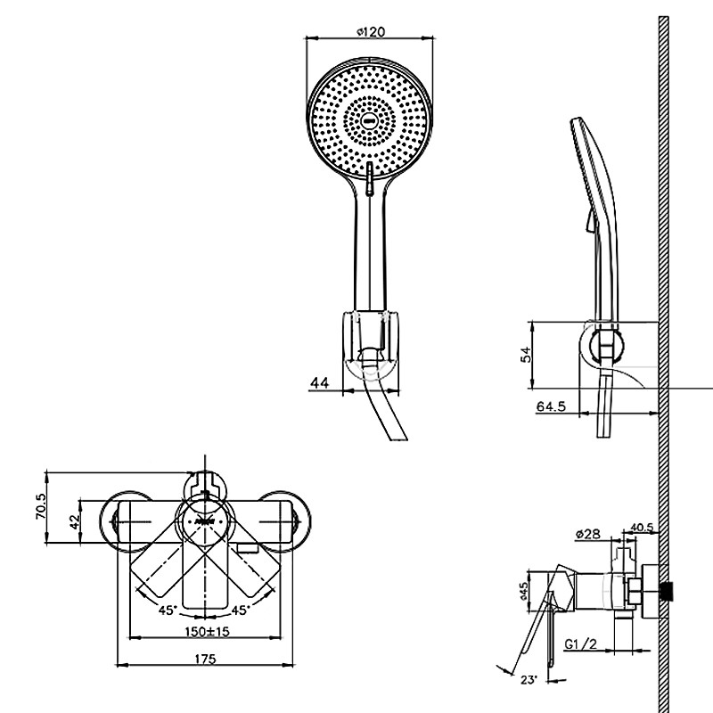 Polished Hand Shower Mixer Set With Faucet Wall Mounted Rain Shower Set