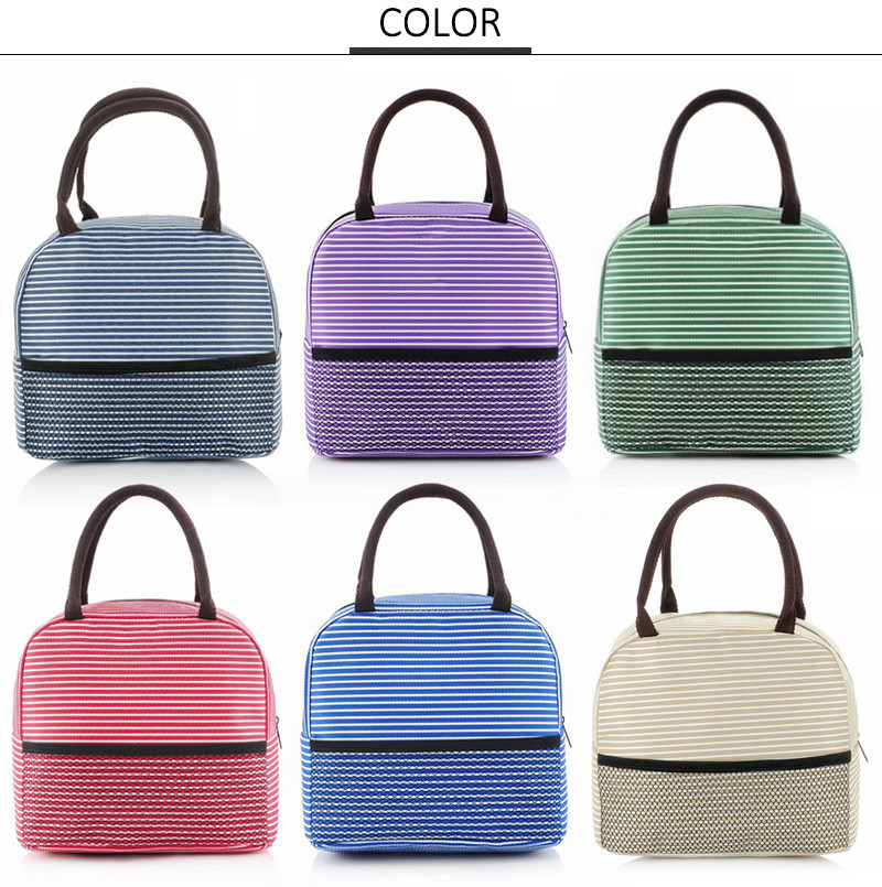 Large Capacity Multicolor Striped Bento Lunch Bag