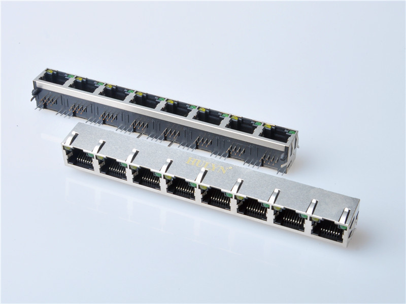 HULYN Very low profile, Shielded RJ45 Modular Jack, Through Hole Type, 1x8,with LEDs，