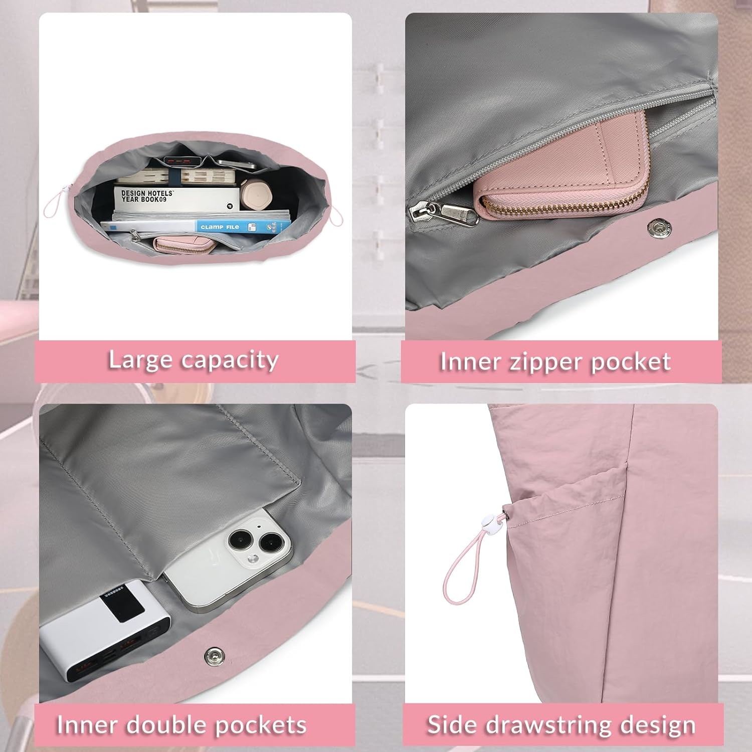BTOOP TOTE BAG FOR WOMEN, FOLDABLE BEACH GYM BAGS, SIDE-CINCH LIGHTWEIGHT SHOPPER SHOULDER BAG FOR TRAVEL,WORK