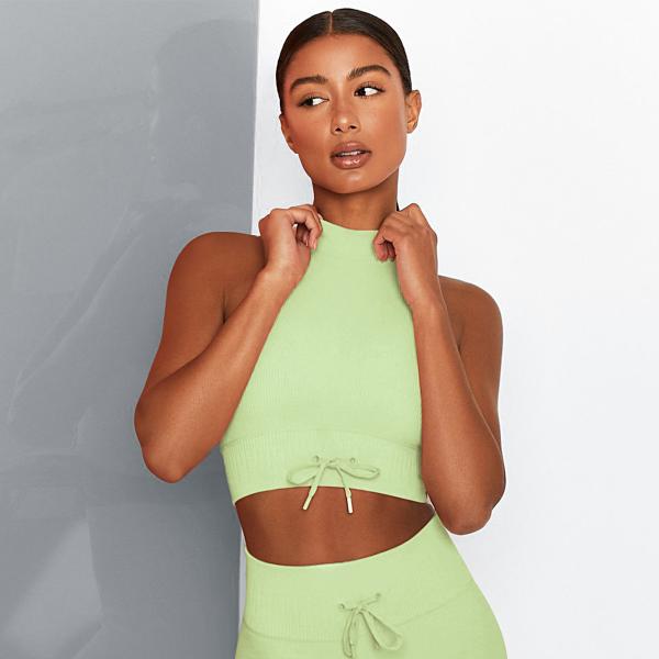 Striped turtleneck sports bra seamless solid color gather yoga lingerie fitness