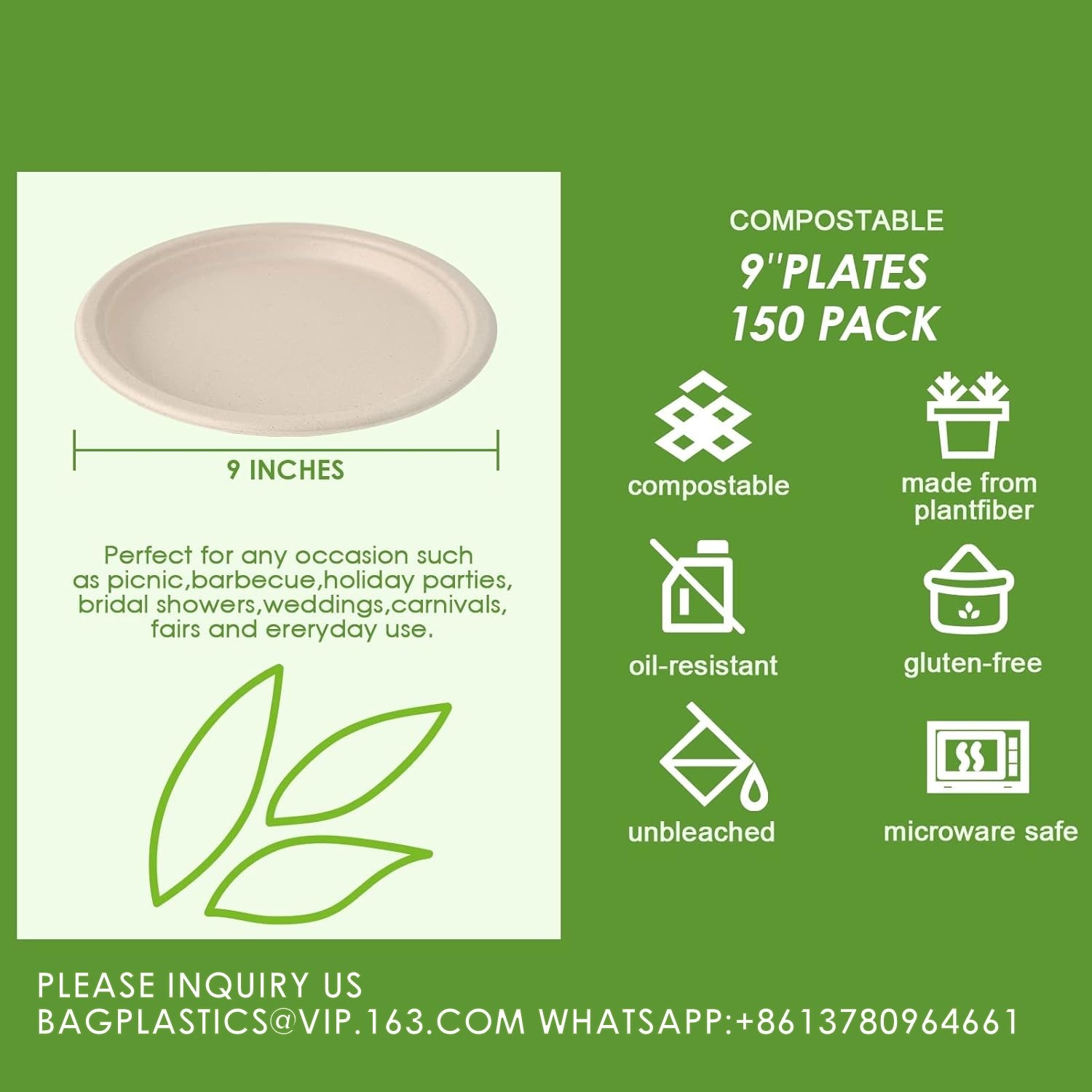 10 inch Compostable Plates Heavy-Duty Disposable Paper Plates Bagasse Natural Biodegradable Eco-Friendly Sugarcane