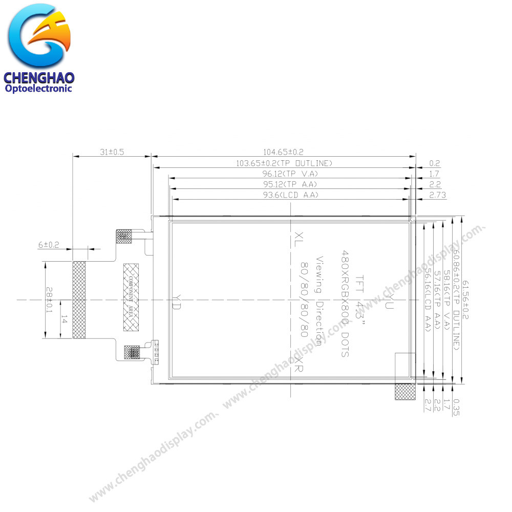 4.3inch 55pin SPI MCU TFT LCD Display Resistive Touch Screen Monitor