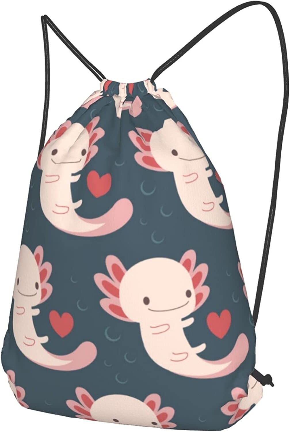 Drawstring Backpack with Axolotls, Hearts and Bubbles - Adorable and Practical - Suitable for Women and Girls