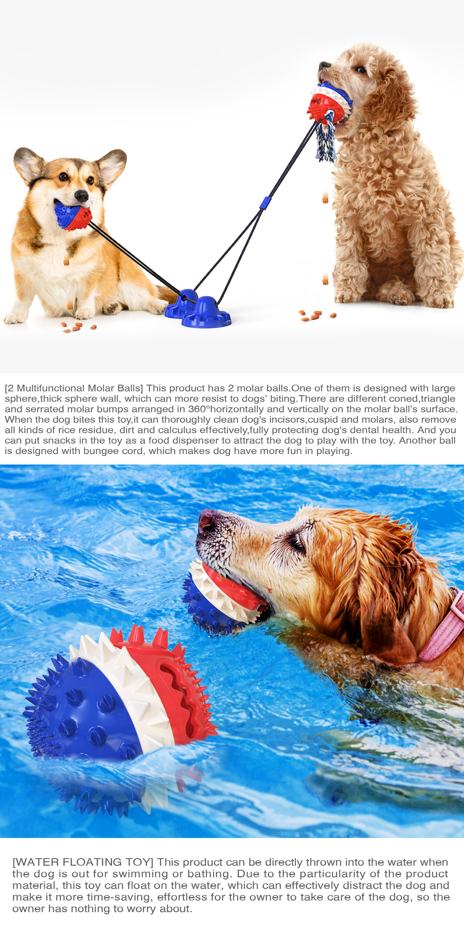 Double Suction Cup Squeaky Interactive Pet Toys Dog Teeth Cleaning Ball TPR ODM