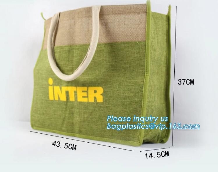 Natural Burlap Tote Shopping Bags Reusable Jute Bags with Full Gusset with Handles Laminated Interior tote shopper pack