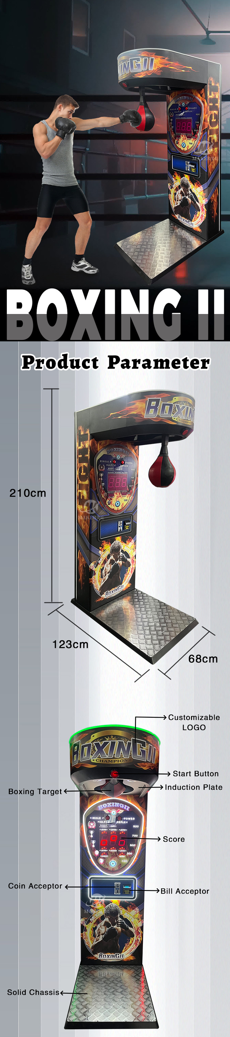 Metal Boxing Sports Game Machine Electronic Boxing Machine For Amusement Park