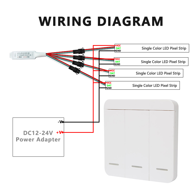3 Key RF Remote LED Single Color Dimmer For White Flowing Light Strip