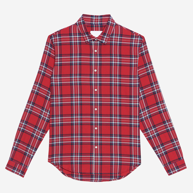 Polyester / Cotton Mens Fashion Casual Shirts , Red Plaid Long Sleeve Shirt