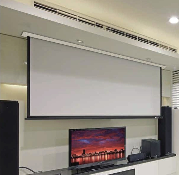 In Ceiling Electrical Projection TV Screens Retractable High Strength For Church Projector