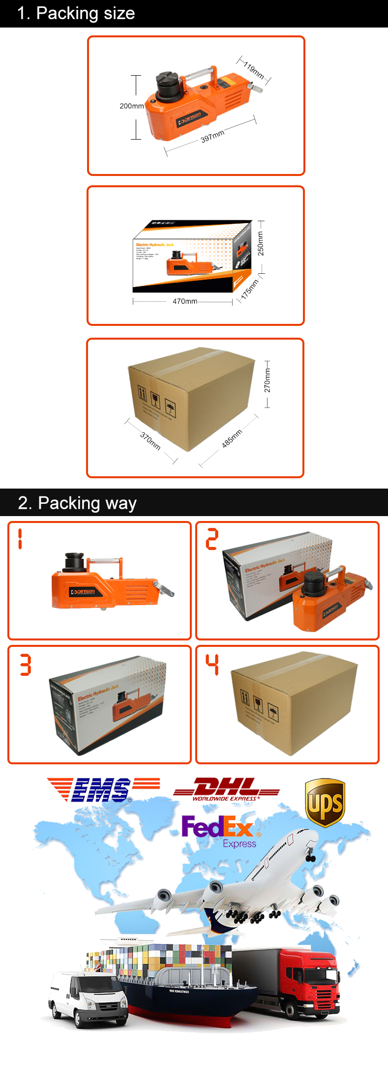 Pick Up Truck 10 Ton Hydraulic Jack 200-520mm Lift Range With 5m Power Cable