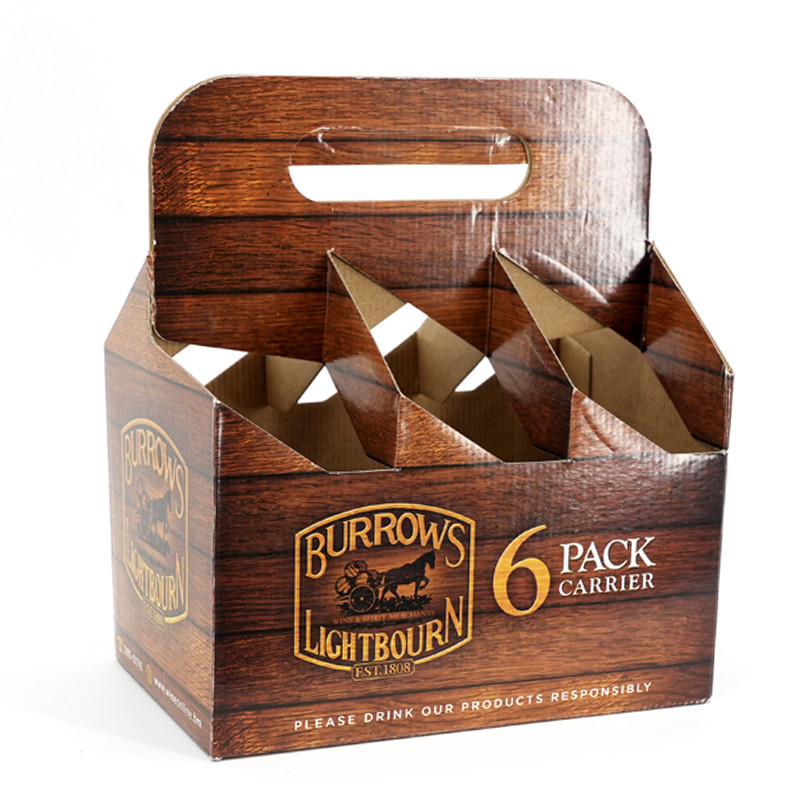 Portable Corrugated Packaging 6 Bottle Beer Display Box With Handle Custom Size