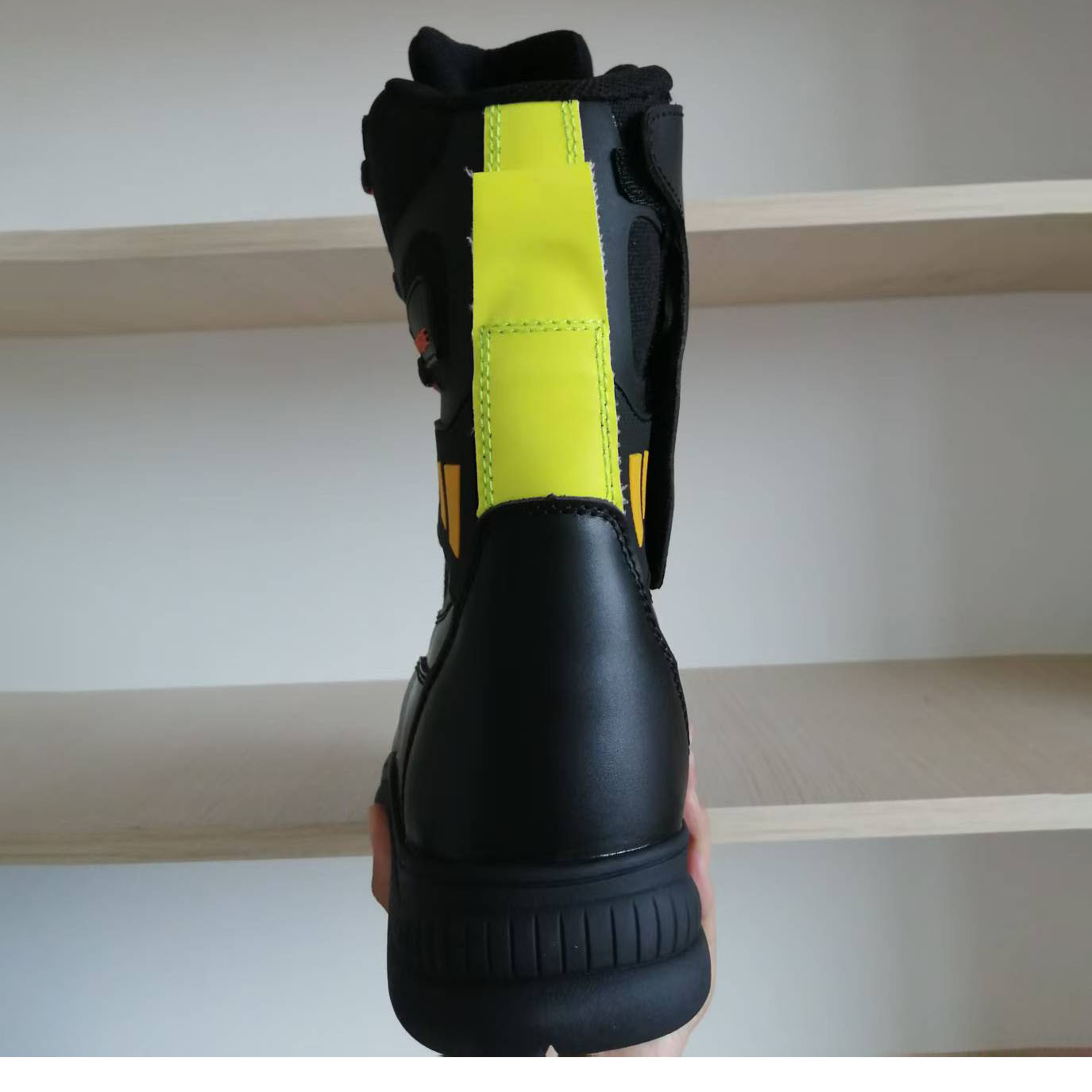 Black Cowhide Leather Work Firefighter Safety Boots Rubber Sole Steel Toe