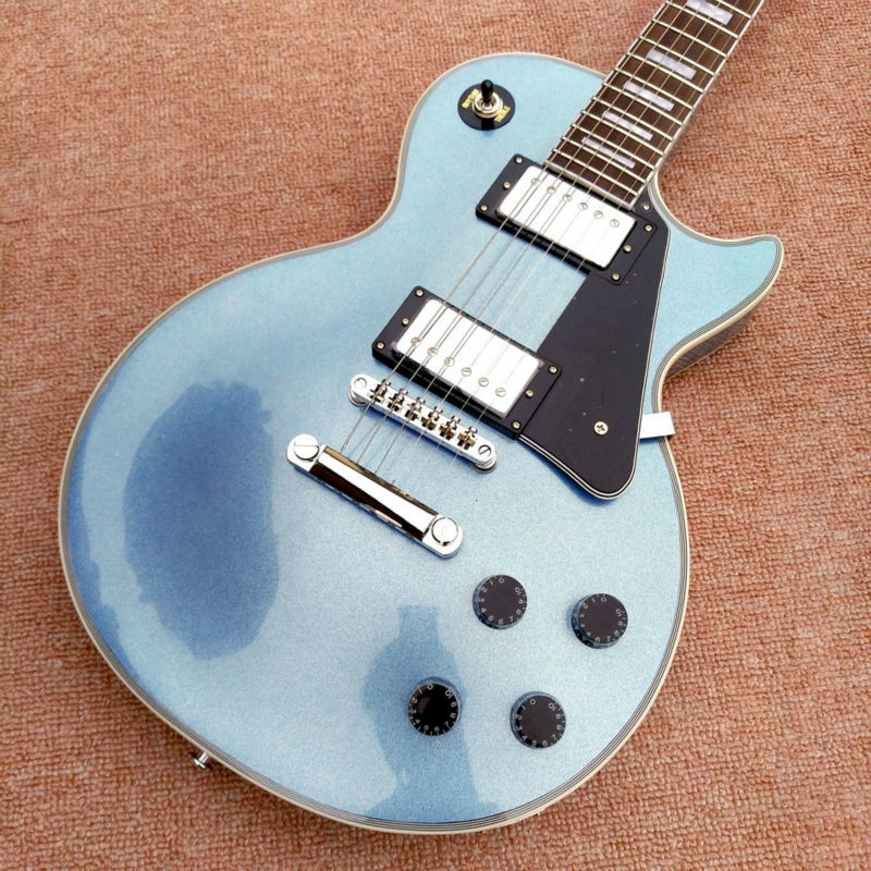 New style high quality custom LP electric guitar, metallic blue, chrome hardware electric guitar, free shipping