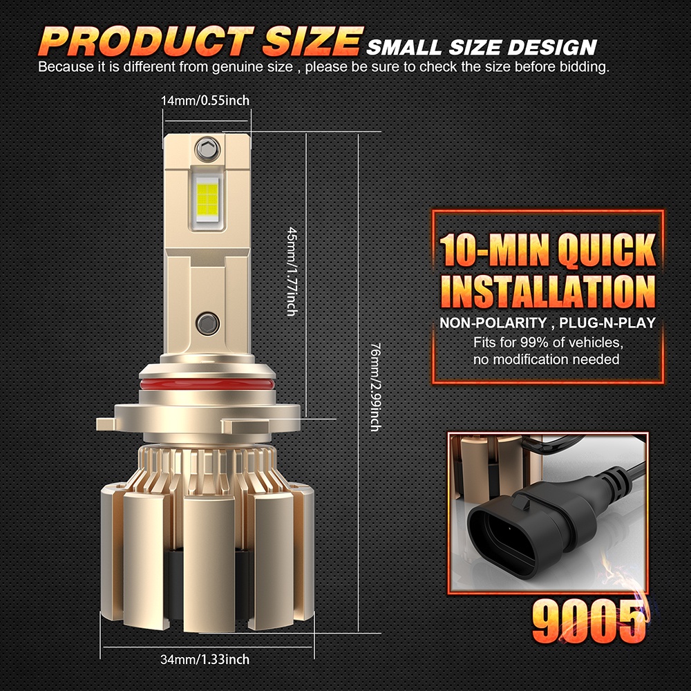 V15 9005 Led High Beam Bulb , 72w Light Bulb 4300k Color Temperature