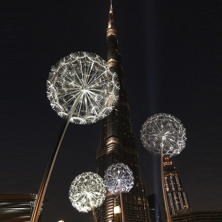 Professional Manufacturer Electroplate Dandelion Shape Modern Stainless Steel Sculpture