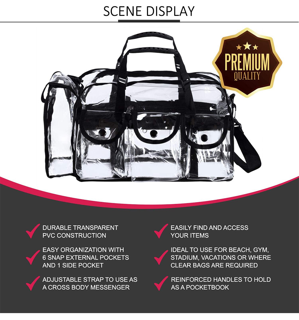 Adjustable Strap Clear 4 External Pockets Makeup Organizer PVC Toiletry Bag
