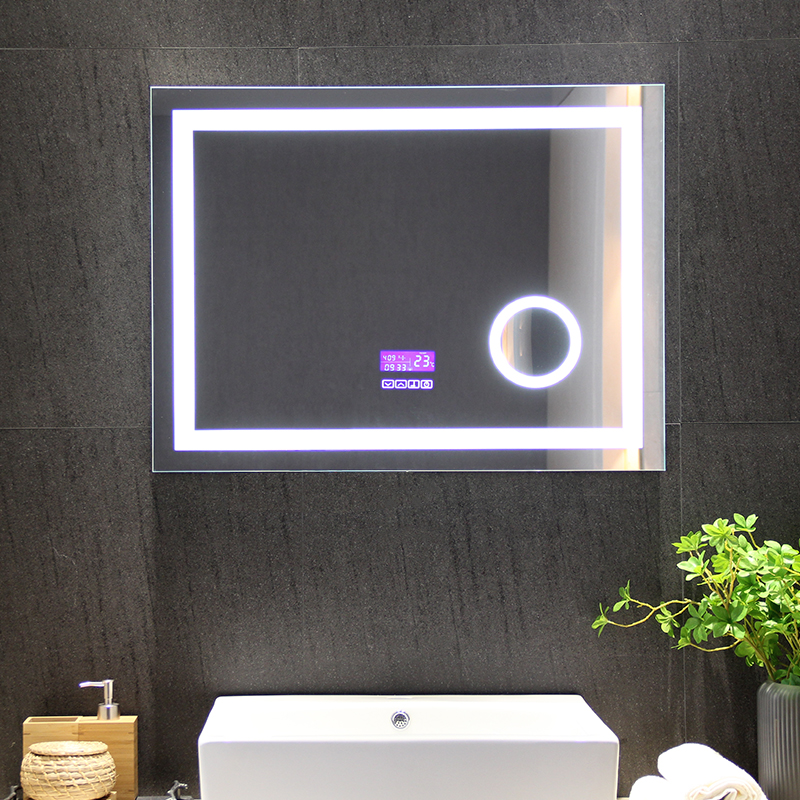 Hotel Luxury Glass Time Display Wall Mounted Lighted Bath Makeup Led Bathroom Smart Mirror