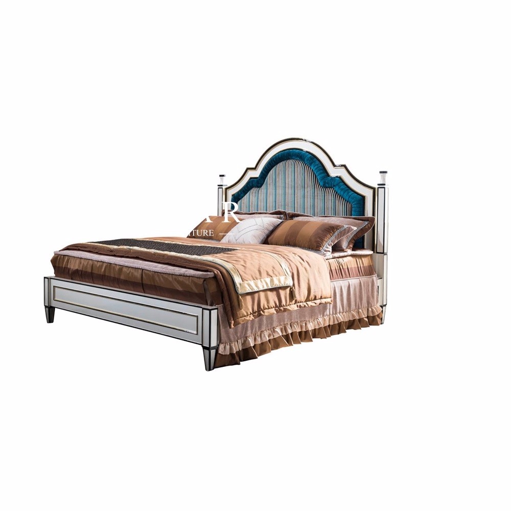 Spanish royal style fabric bedroom sets furniture king size bed FLN-M-BT101