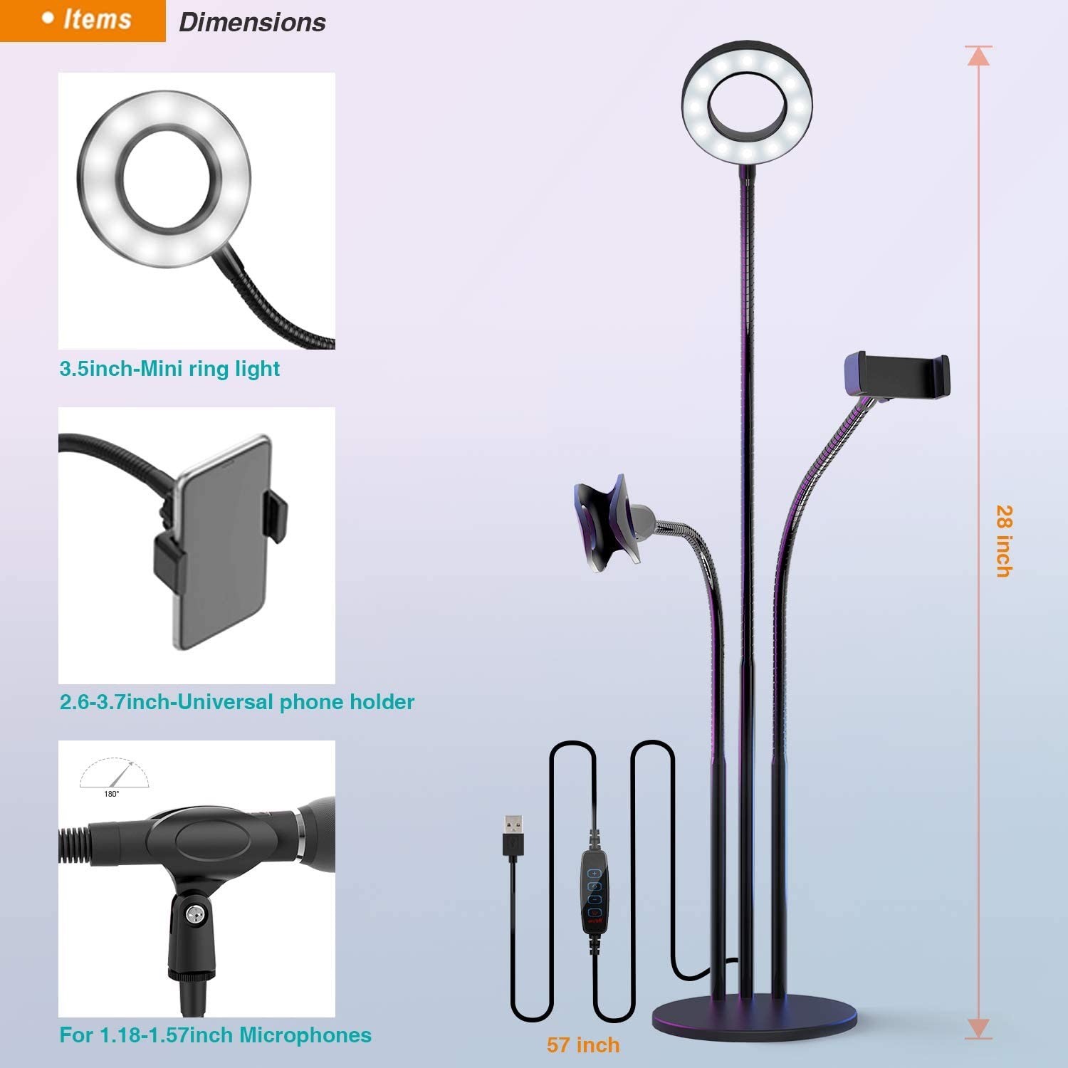 Cold Warm Day 5W 24PCS Ring Light With Flexible Arm , Ring Light With Long Stand