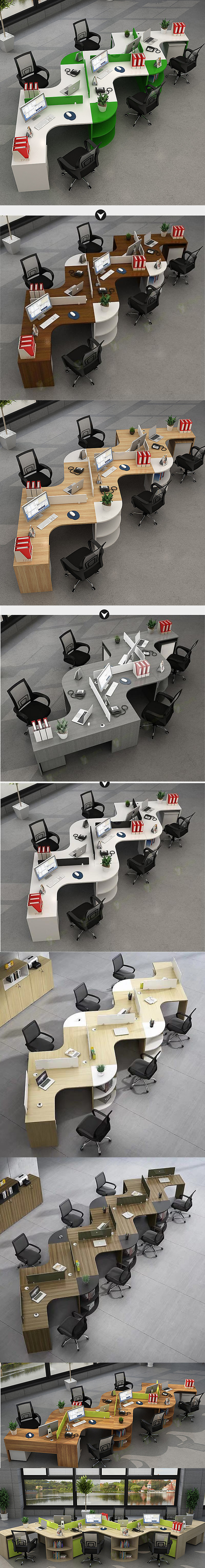 Modern Staff Workstation L-Shape Desk Set with Aluminum Frame and Panel/Fabric/Steel