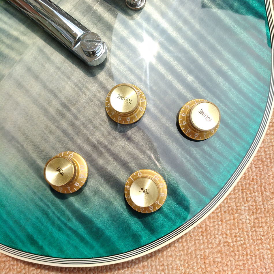 New style high-quality custom LP electric guitar, Green&blue Flame Maple Top Rosewood fingerboard electric guitar, free
