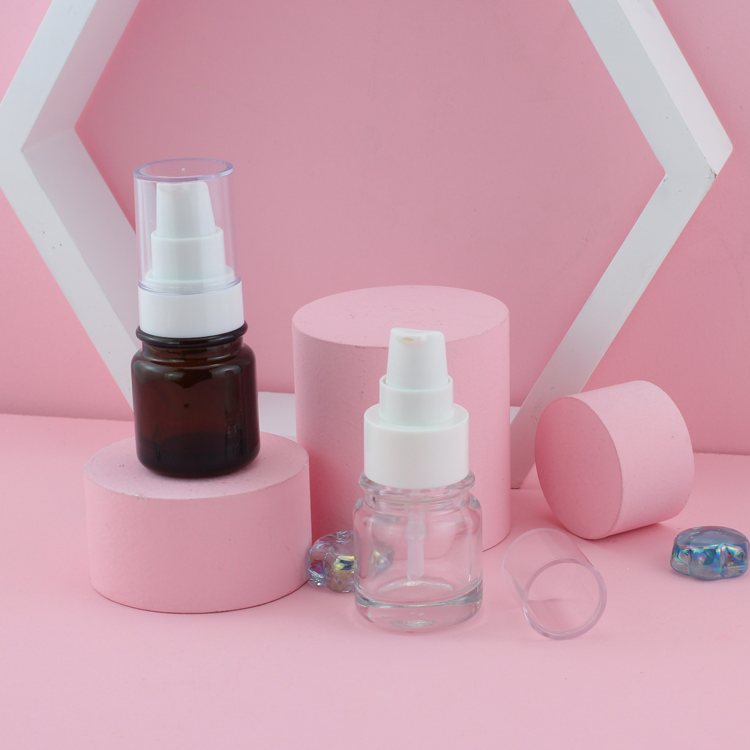 Cosmetic Packaging 30ml Round Clear Serum Lotion Foundation Glass Bottle With Pump