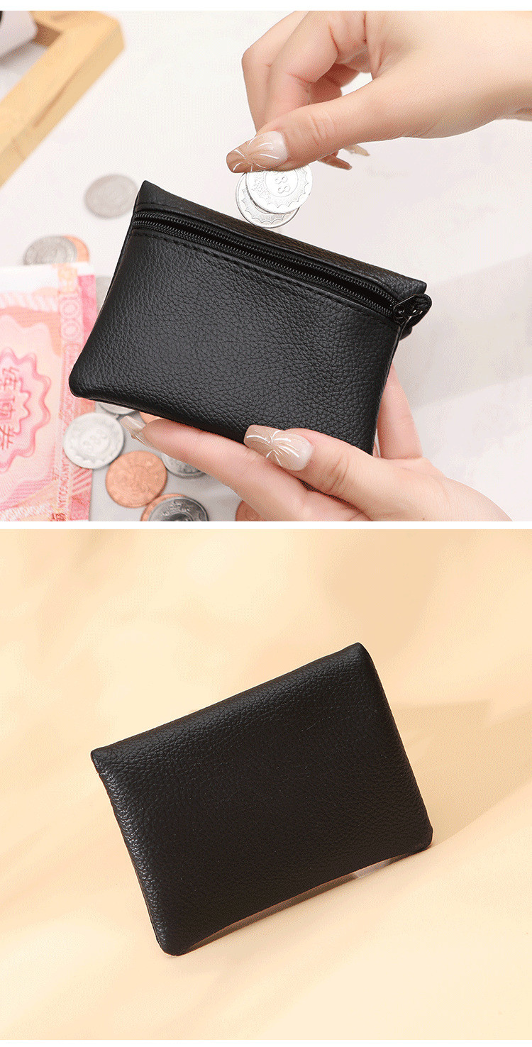 2024 New lychee pattern zipper coin purse solid color PU soft leather women coin card bag