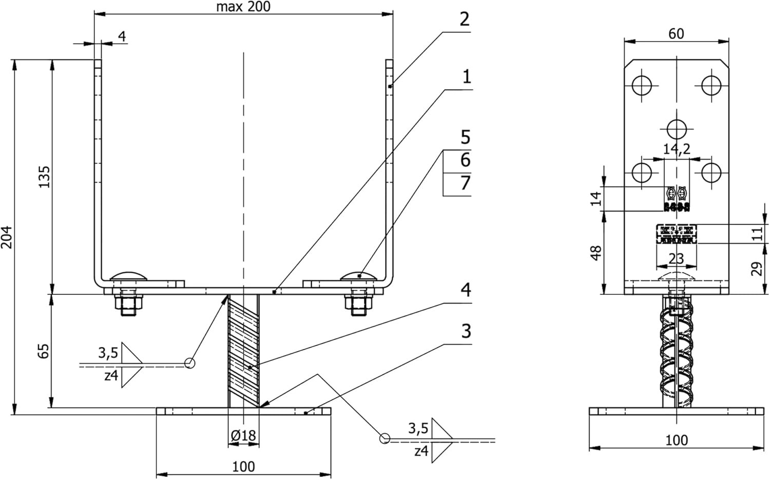 Adjustable Metal Brackets 0-200mm for Fence Post Repair to Concrete, Decking Support