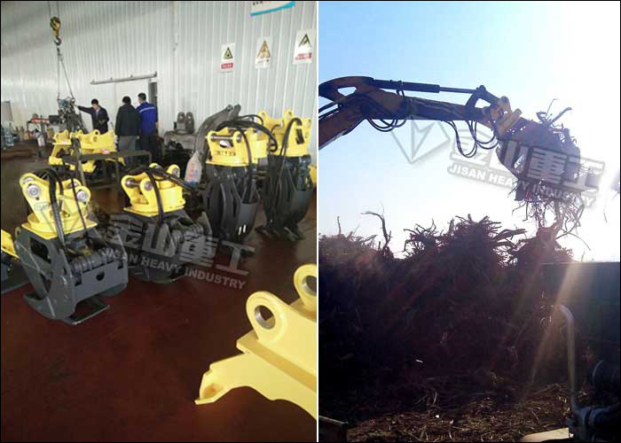 Sugarcane Hydraulic Log Grapple , Doosan DH60 Rotating Log Grapple For Excavator