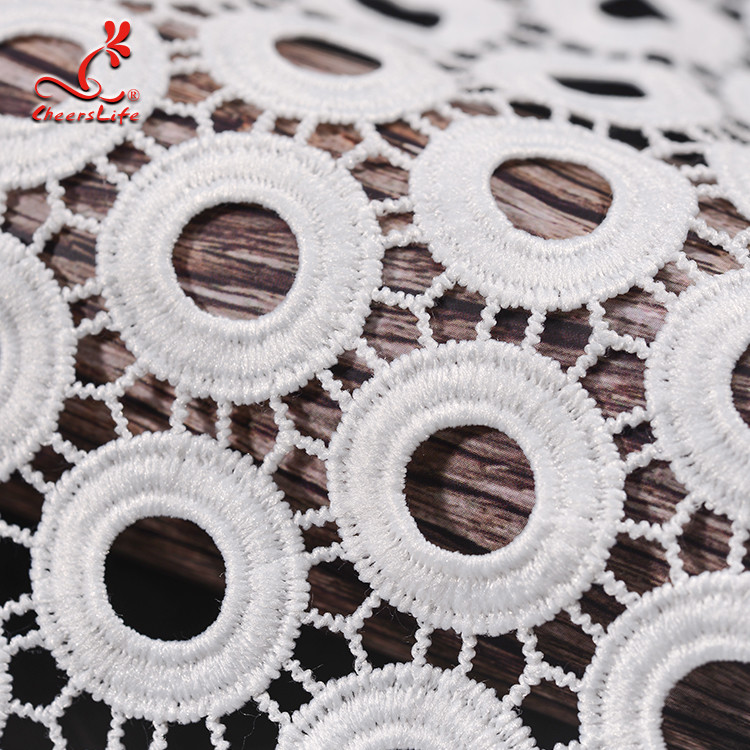 Guipure Lace Water Soluble Geometric Shape Embroidery Fabric With 100% Polyester Milk Yarn