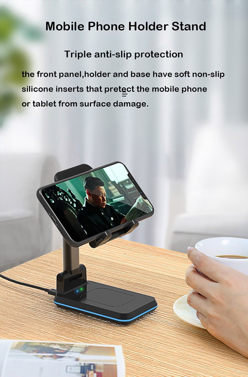Dual Coil Wireless Charging Station 10W Foldable Portable Phone Holder
