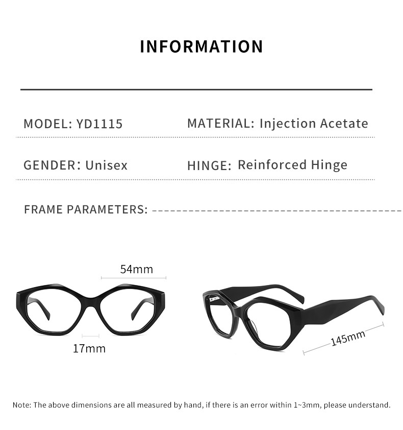 Black Irregular Acetate Frame Glasses Optical Transparent Lens
