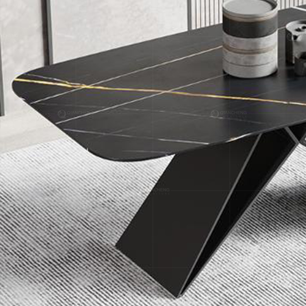 Carbon Steel Leg Marble Stone Top Dining Tables For Bedroom