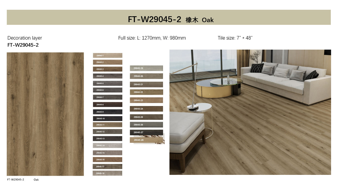 Waterproof Fire Retardant Stone Vinyl Composite Flooring Thin Brown Oak GKBM FT-W29045-2