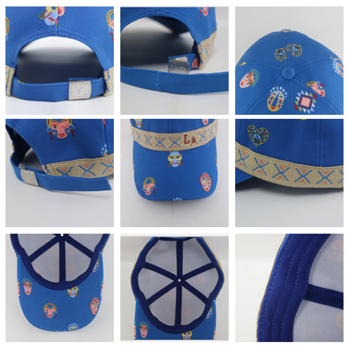 Thailand Style Fancy Printed Baseball Caps 6 Panel Hand Made With Metal Buckle