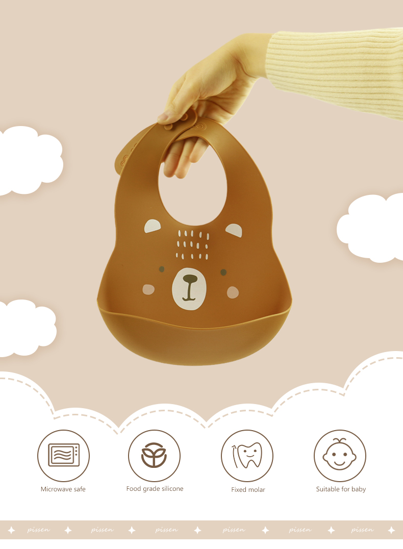 Newborn Toddler Waterproof Printed Silicone Bib With Food Catcher Non Toxic