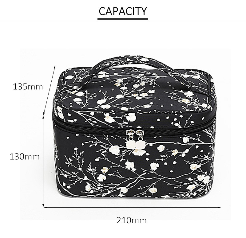 Large Capacity Zipper Nylon Travel Floral Makeup Cosmetic Bags
