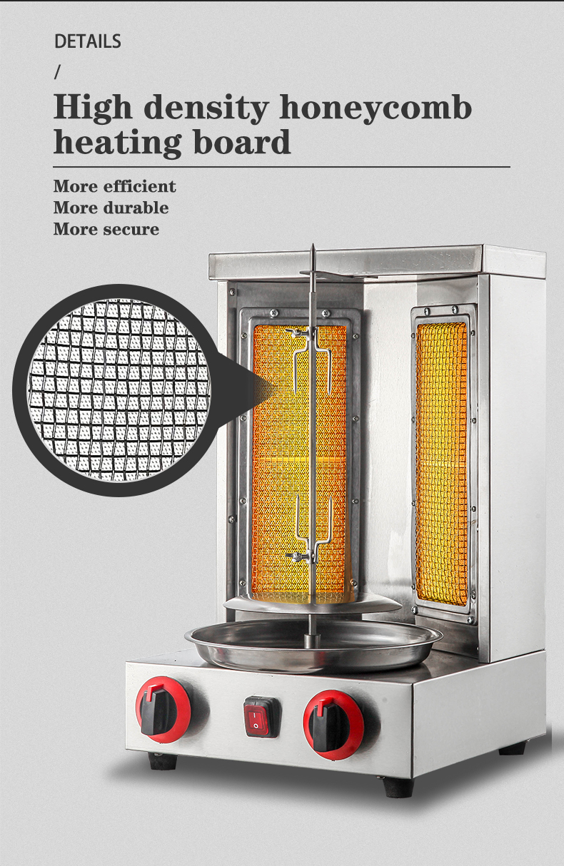2 in1 Automatic Rotating Doner Kebab Machine for LPG 2800Pa 37x37.5x53.5cm Packing Size