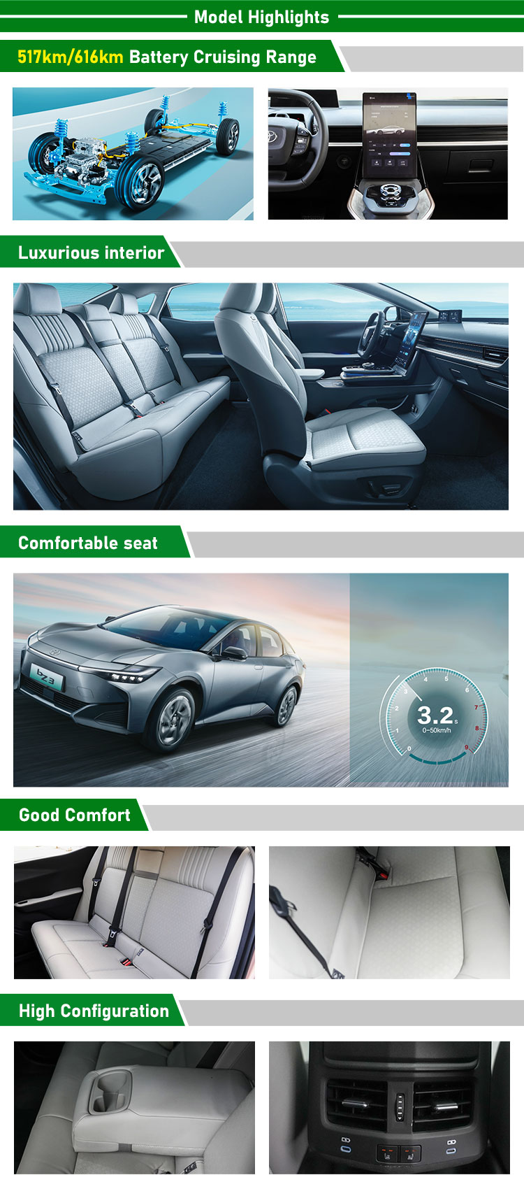 2023 Maximum power kw 100 energy type plug-in hybrid 4X4 AWD TO-YOTA Bz3 global pure electric car