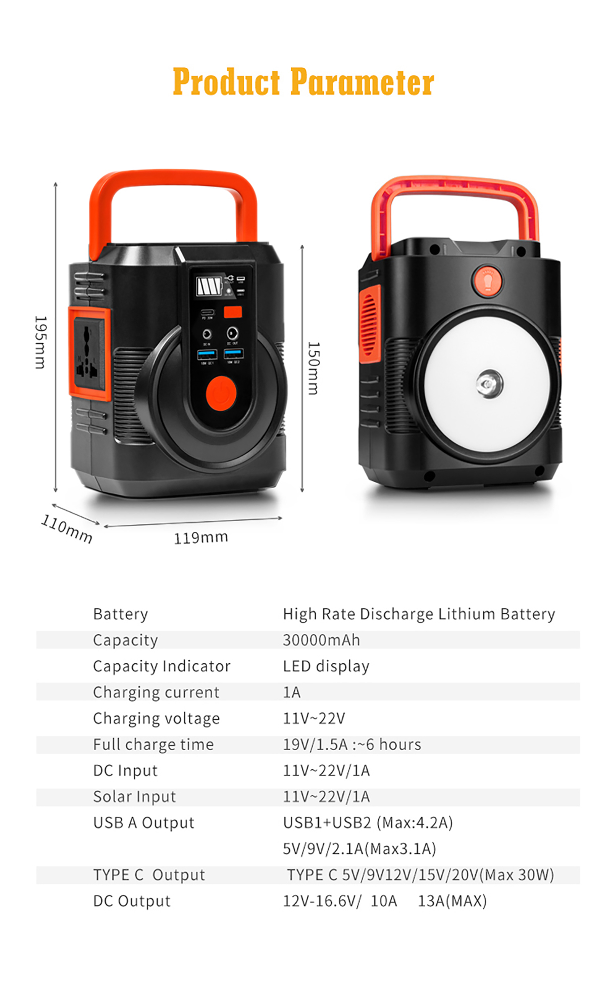 Lithium Ion Portable Solar Power Bank 30000mah 110V / 220V For Outdoor Camping