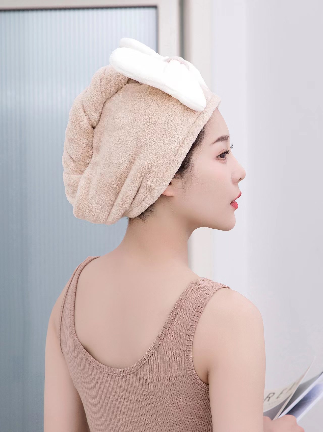 Superfine Fiber Cute Bow Dry Hair Cap for All Ages Fast Absorbent Ladies Hair Towel