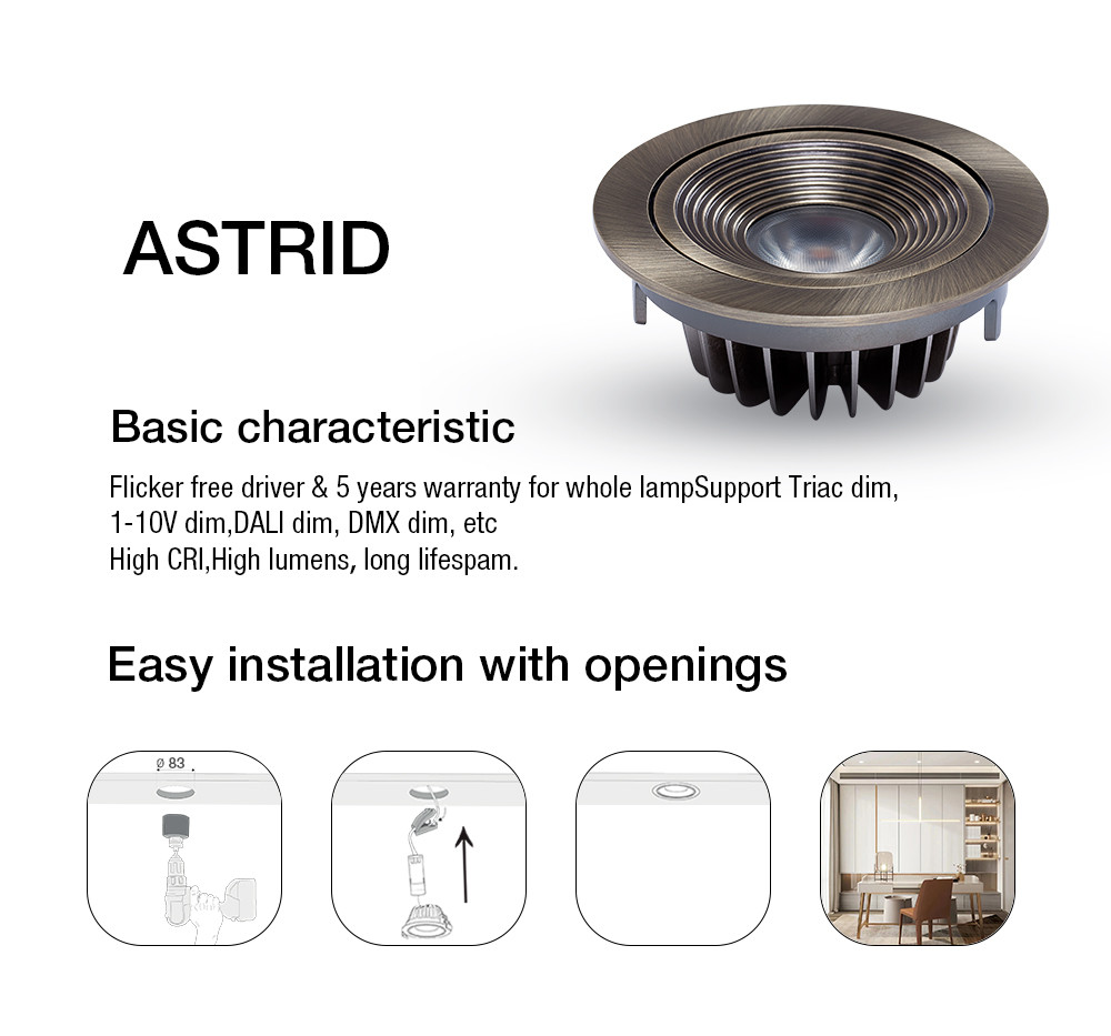 ROSH Fireproof Dimmable LED Downlights IP54 9W Waterproof Aluminum