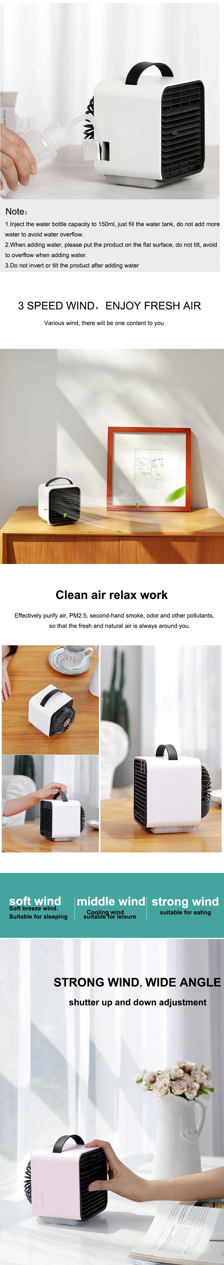150ml Mist Air Cooler Fan Mini Evaporative Rechargeable Portable Cooling Fan