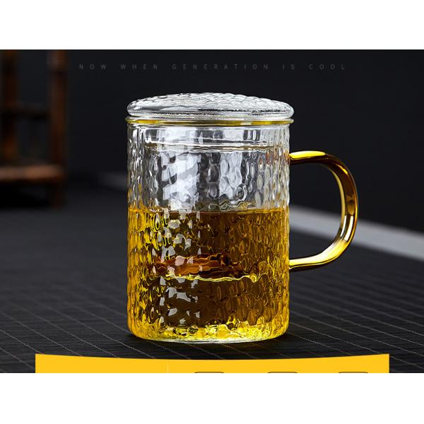 Heat Proof Pyrex Glass Tea Infuser Cup Sets With Lid Hand Blown Craft