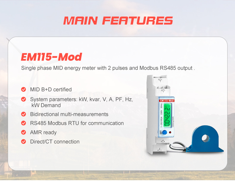 Digital Clear Green Backlight Display Single Phase Bi-Directional Energy Meter