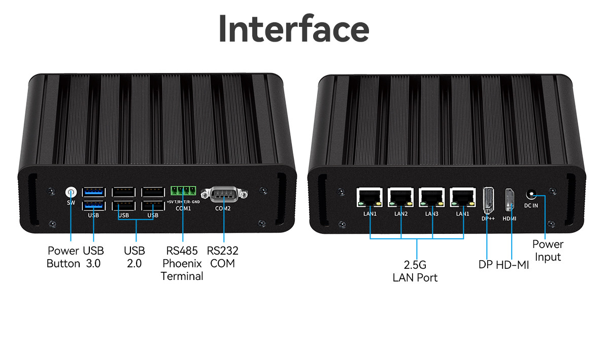 Intel N100 4 LAN Dual COM Industrial Mini Fanless PC With WIFI DDR4 16G RAM Windows Linux