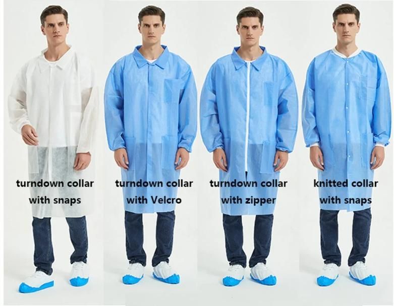 Industrial Safety PPE Supplies Non-Woven Consumables Visitor Jacket Coat Tyvek Microporous SMS PP Disposable Lab Coat