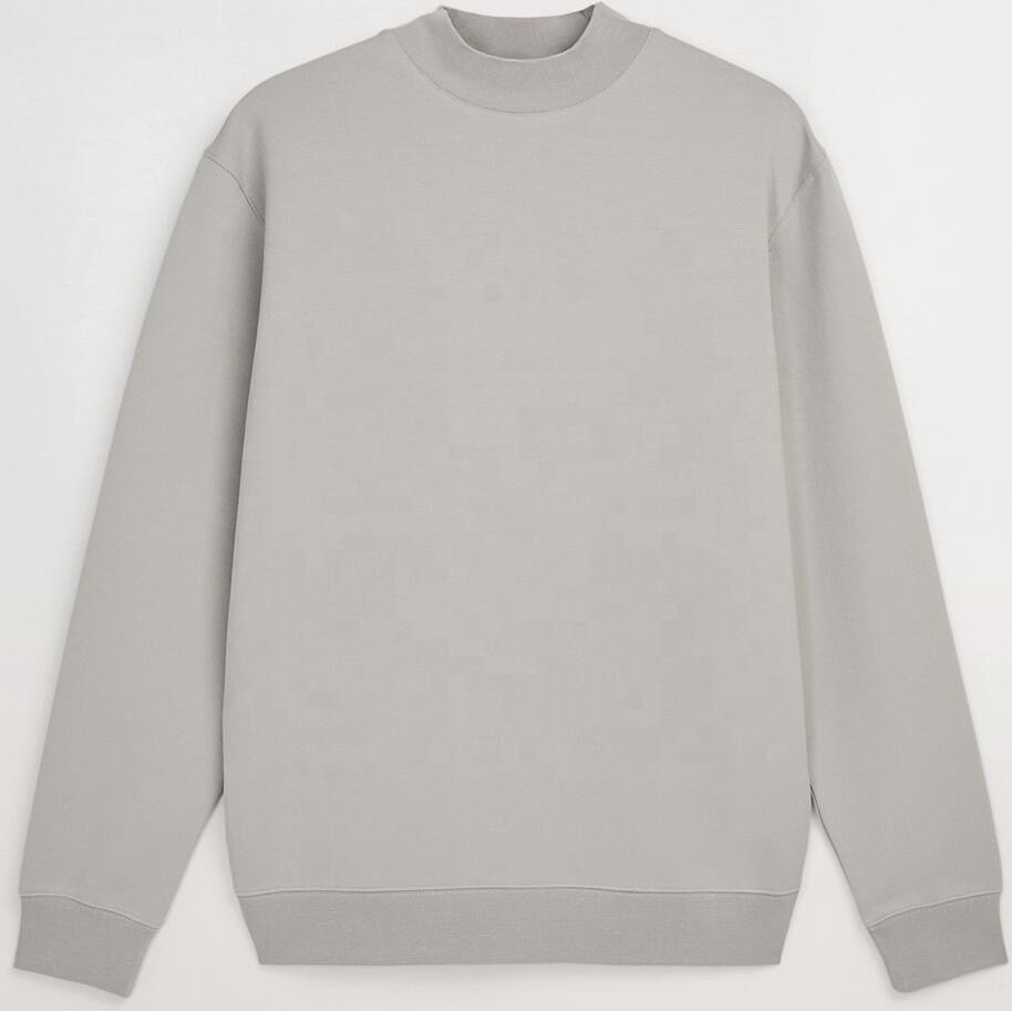 Mens Long Sleeve Mock Neck 100% Cotton Sweater Gray Color Plain Simple Classy
