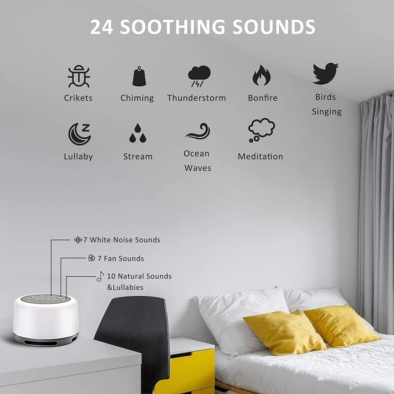 White Noise Nature Sound Sleeping Machine USB Rechargeable Sound Machine Color Night Light For Sleeping and Relaxing